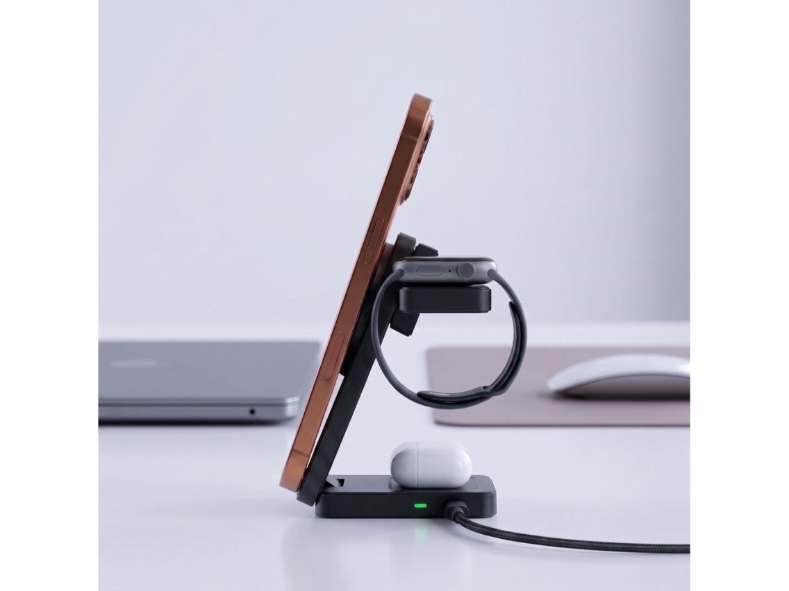 Cargador inalámbrico MagSafe 3 en 1 Tech-Protect A56 + cable USB-C/USB-C de 100 cm - Negro