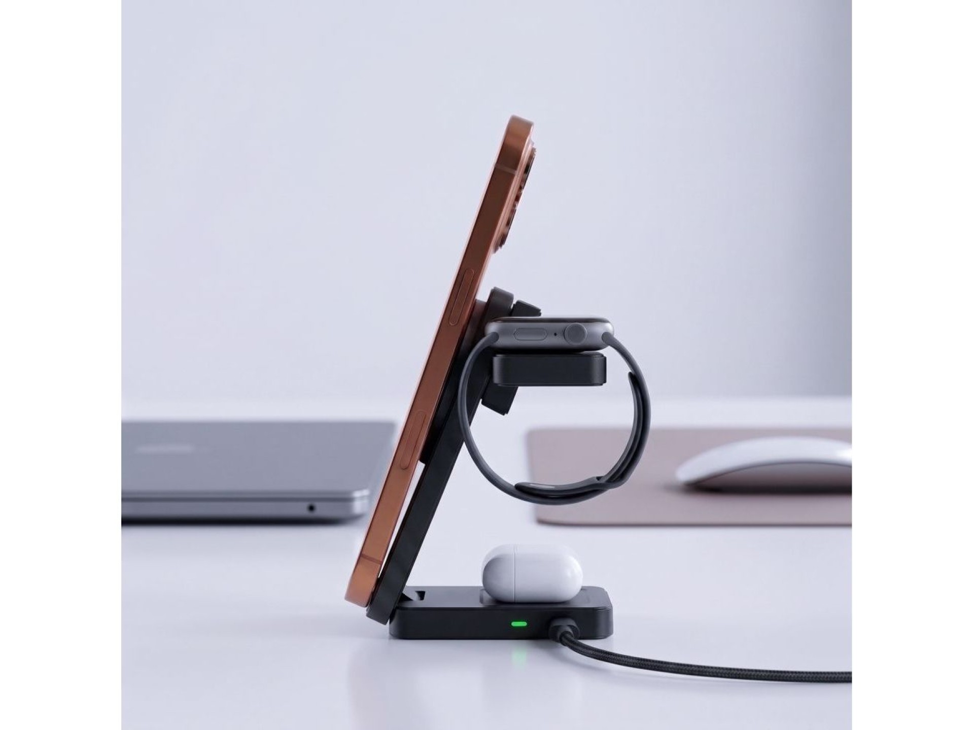 Cargador inalámbrico MagSafe 3 en 1 Tech-Protect A56 + cable USB-C/USB-C de 100 cm - Negro