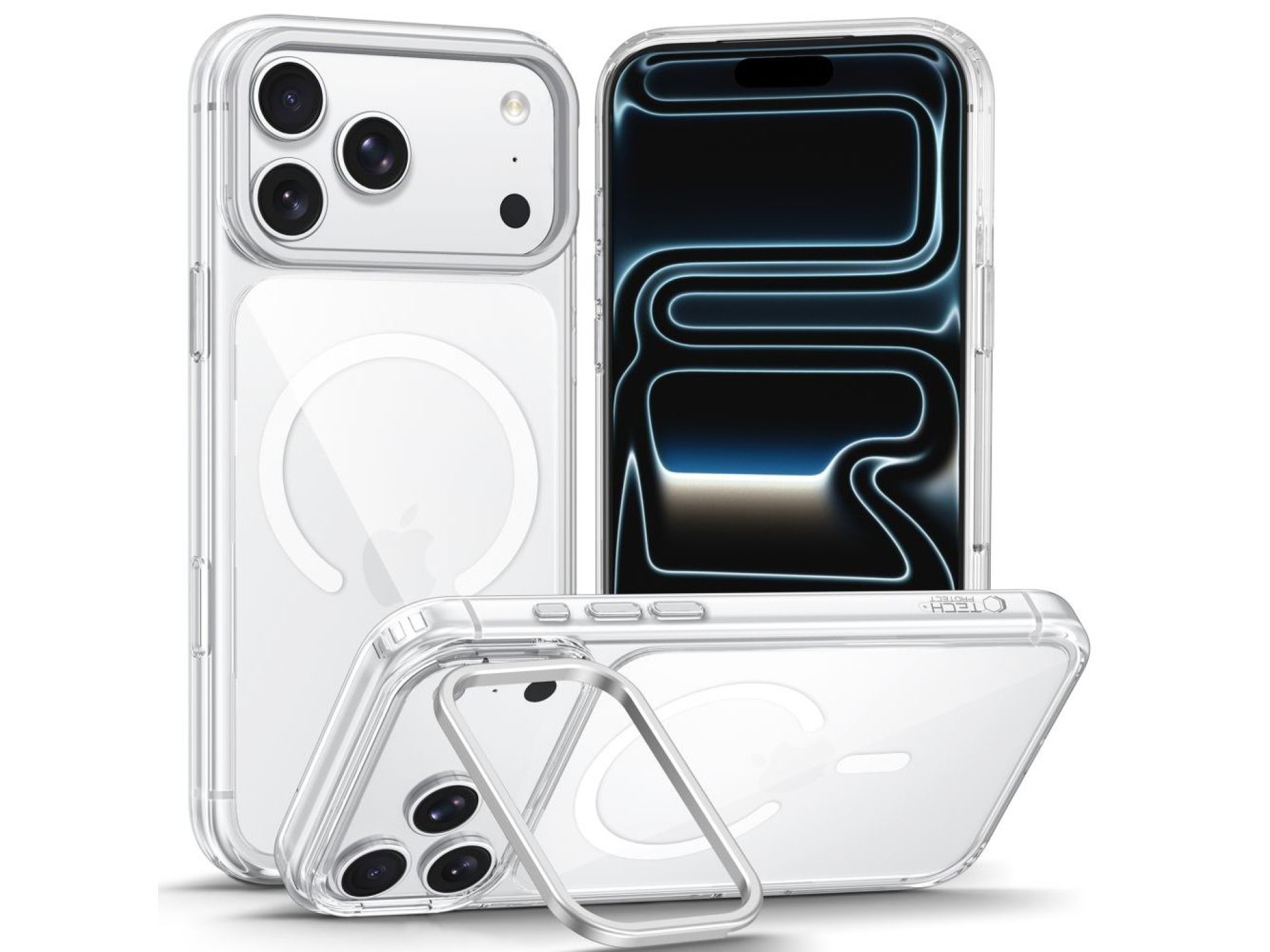 Funda Tech-Protect MagStand MagSafe CC para iPhone 18 Pro / 17 Pro - Transparente