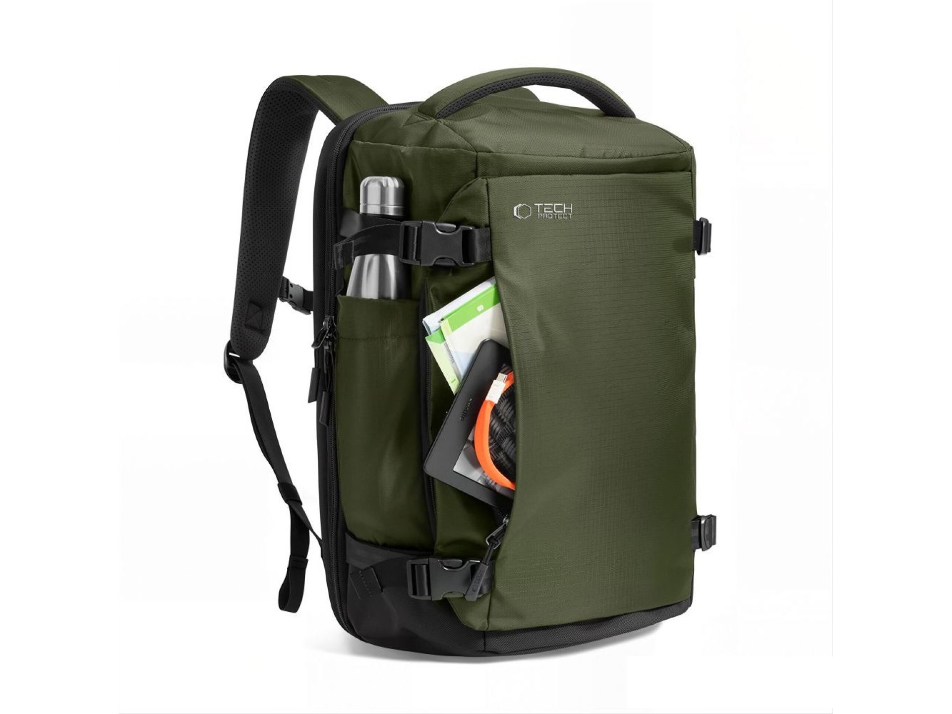 Mochila para portátil Tech-Protect Defender S70 RYANAIR & WIZZAIR de 24 L - Verde oscuro