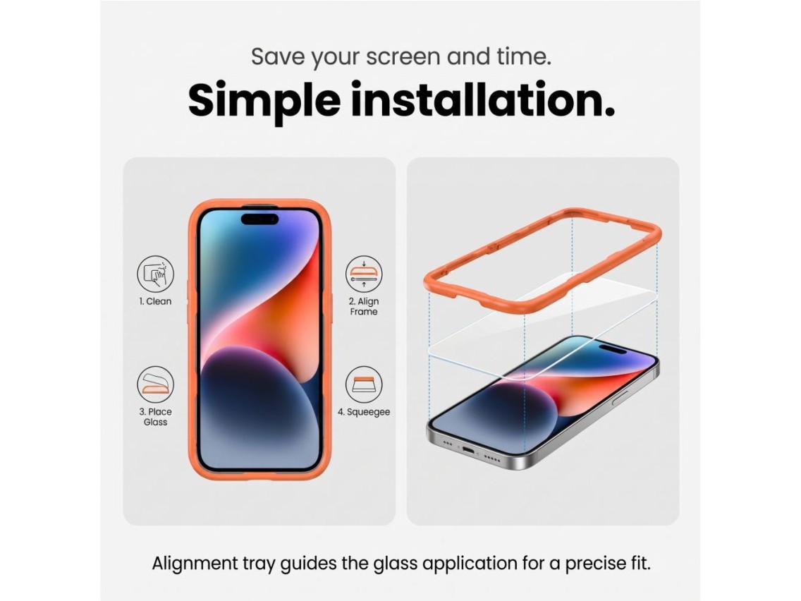 Tech-Protect Easy Set+ Paquete de 2 protectores de pantalla de vidrio templado para la pantalla y vi