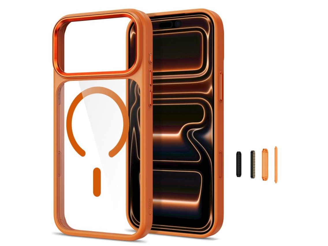 Capa Tech-Protect Magmat Magsafe CC para iPhone 17 Pro / 18 Pro - laranja-transparente
