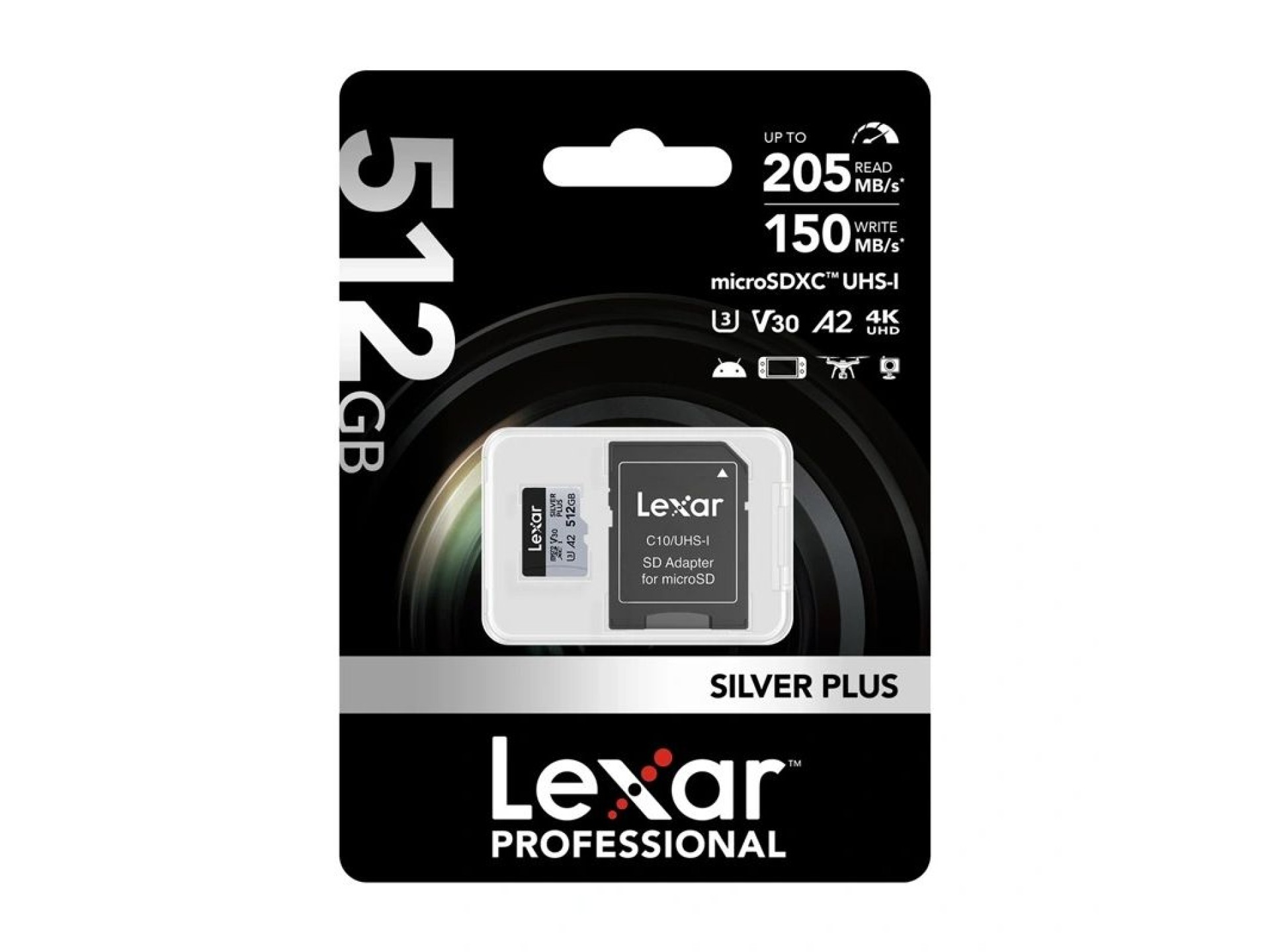 Tarjeta de crédito Lexar High-Performance Silver Plus microSDXC 512GB + adaptador