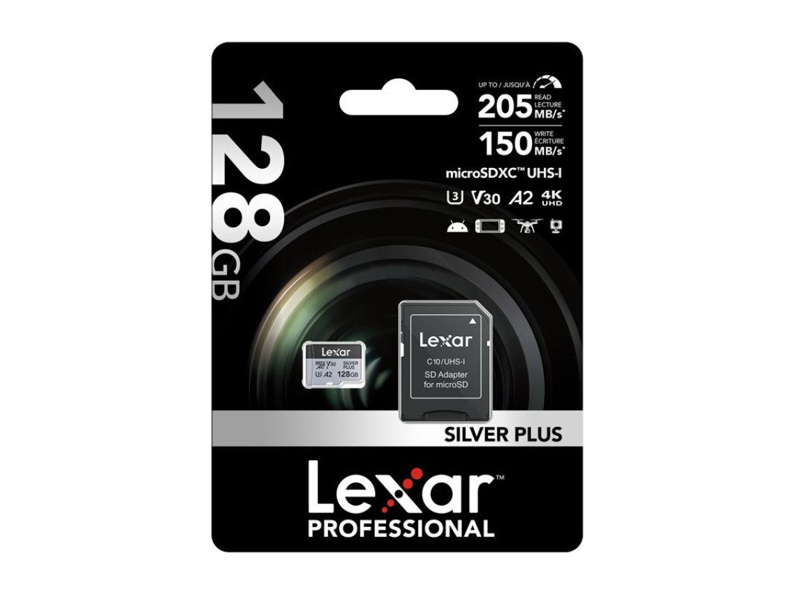 Tarjeta de crédito Lexar High-Performance Silver Plus microSDXC 128GB + adaptador