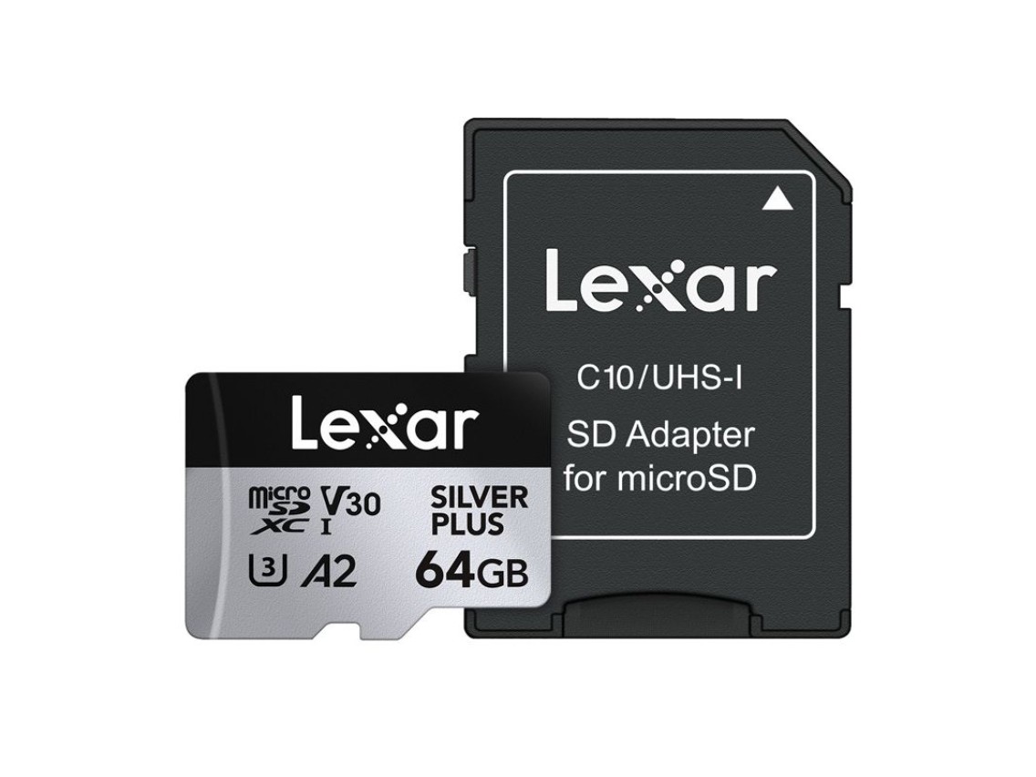 Tarjeta de crédito Lexar High-Performance Silver Plus microSDXC 64GB + adaptador
