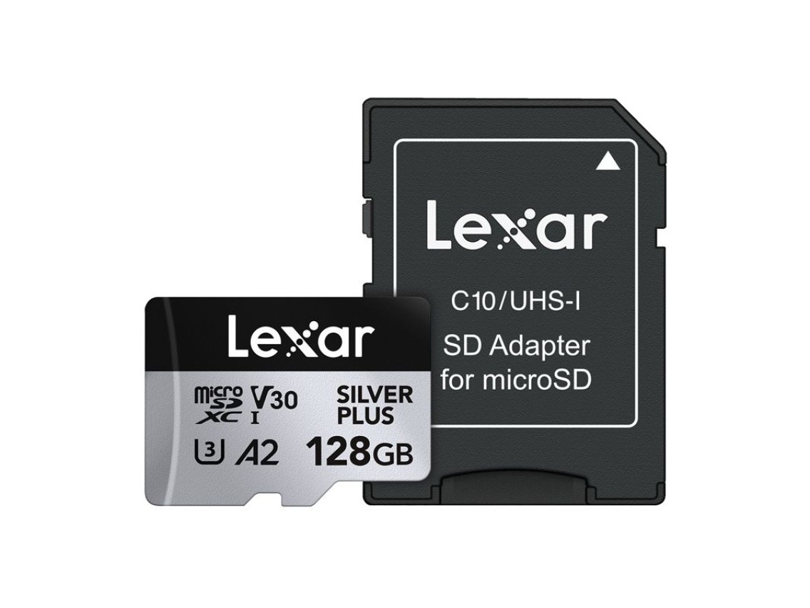 Tarjeta de crédito Lexar High-Performance Silver Plus microSDXC 128GB + adaptador