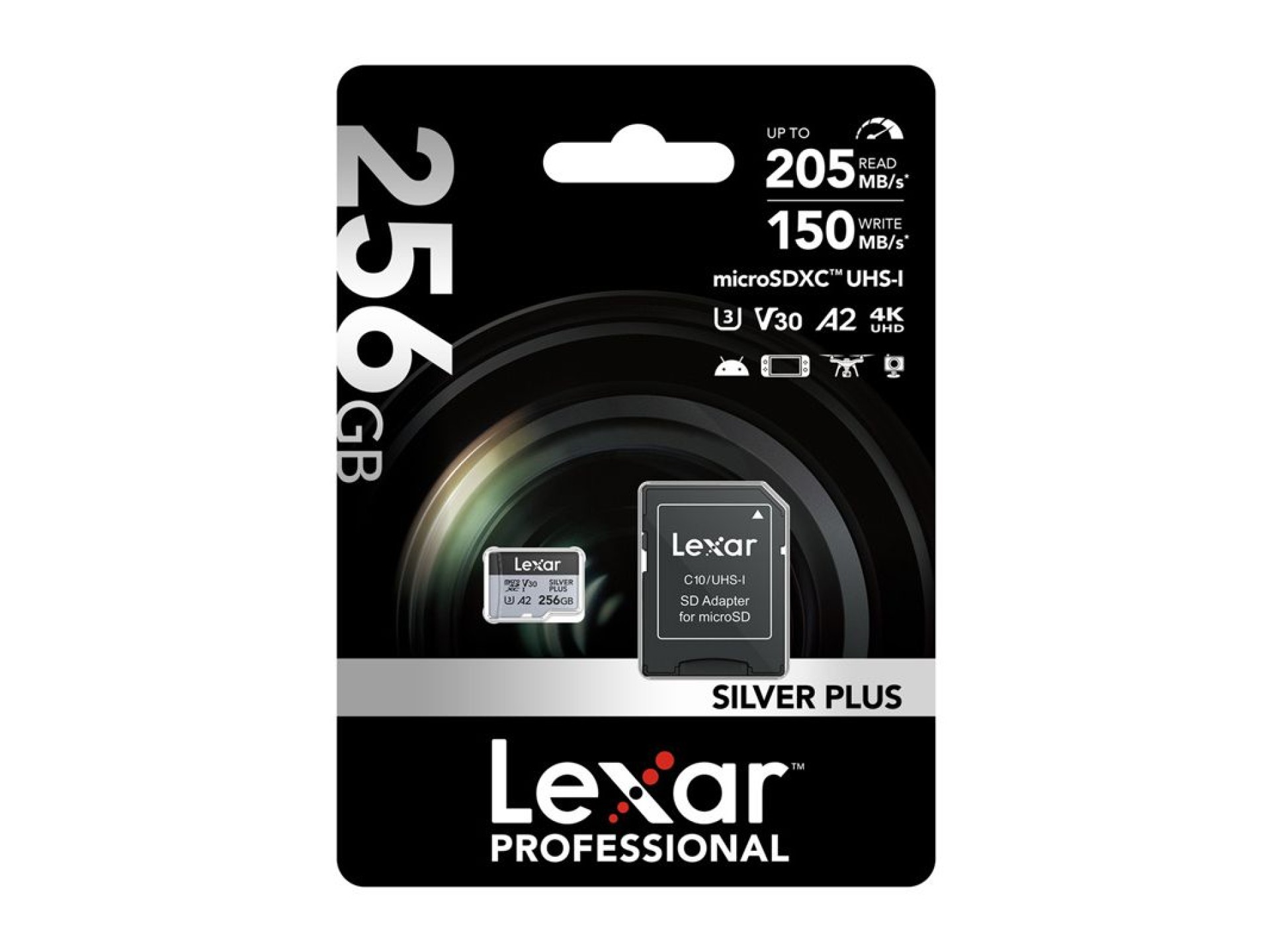 Tarjeta de crédito Lexar High-Performance Silver Plus microSDXC 256GB + adaptador