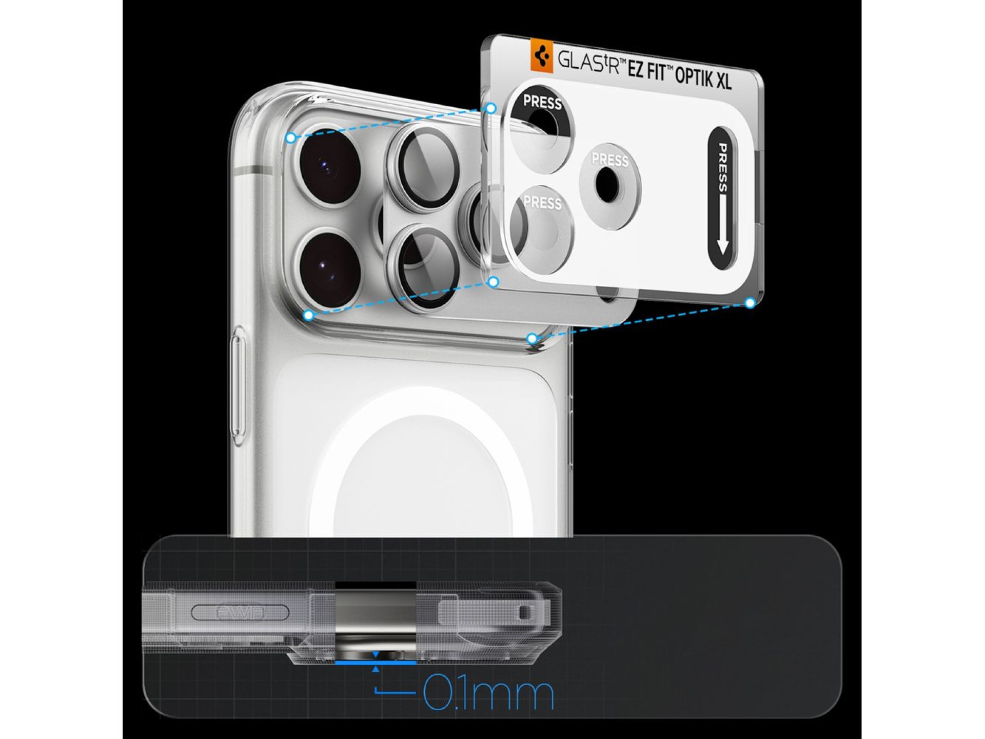 Spigen Optik Pro XL GLAS.TR EZ FIT Película de Vidro Temperado para iPhone 18 Pro - Prata