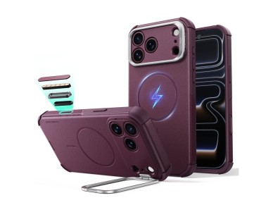 ESR Cyber Tough Kickstand MagSafe Case for iPhone 18 Pro / 17 Pro - Burgundy ESR Cyber Tough Kickstand MagSafe Case for iPhone 18 Pro / 17 Pro - Burgundy