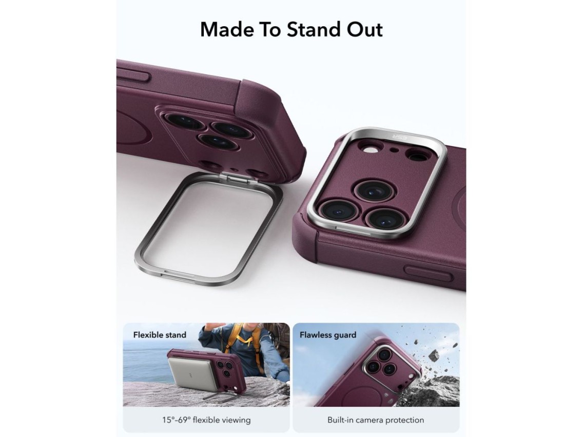 Funda ESR Cyber ??Tough con soporte y MagSafe para iPhone 18 Pro / 17 Pro - Granate