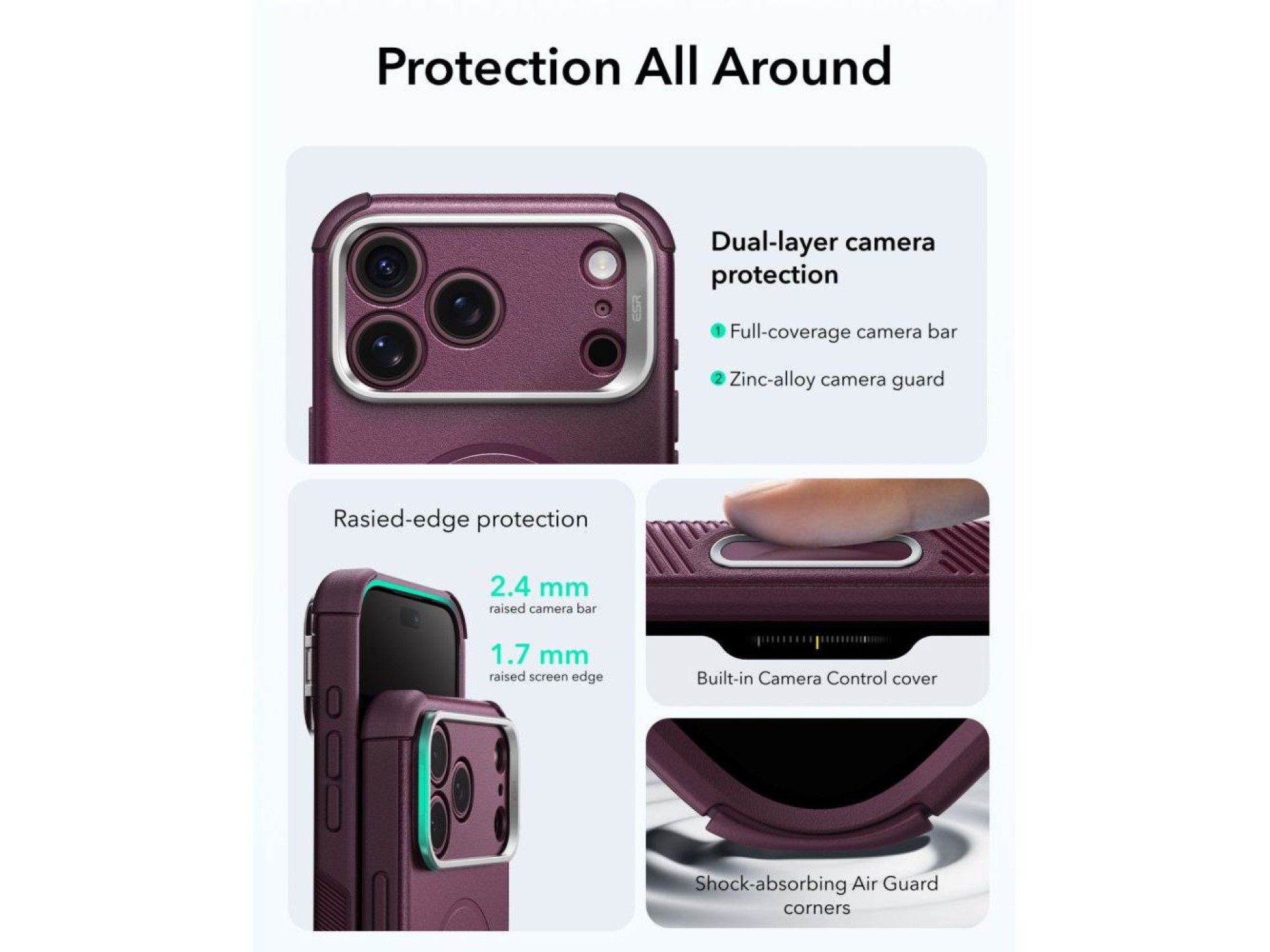 Funda ESR Cyber ??Tough con soporte y MagSafe para iPhone 18 Pro / 17 Pro - Granate