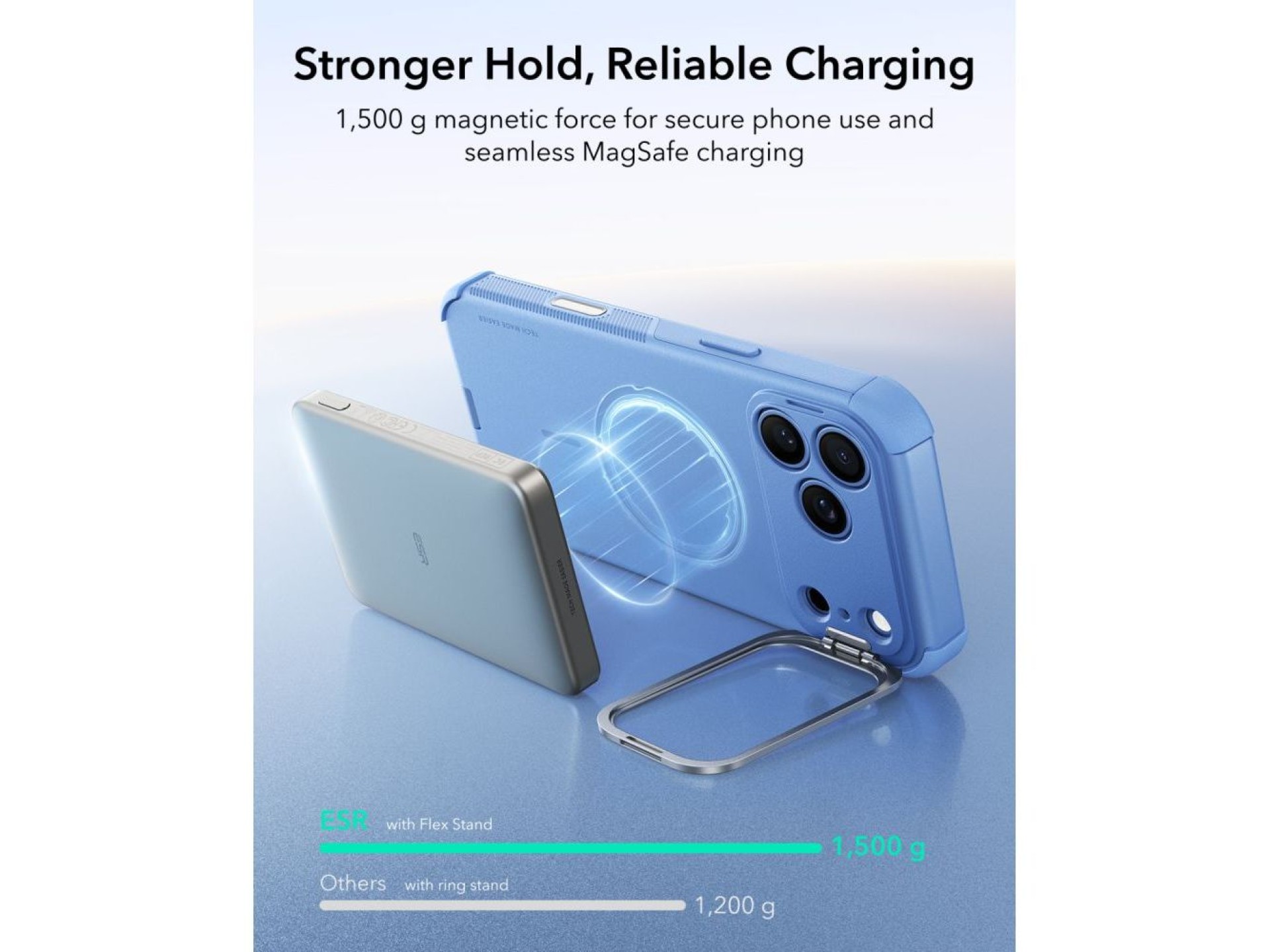 Capa ESR Cyber-Tough com suporte e MagSafe para iPhone 18 Pro Max / 17 Pro Max - Azul Claro