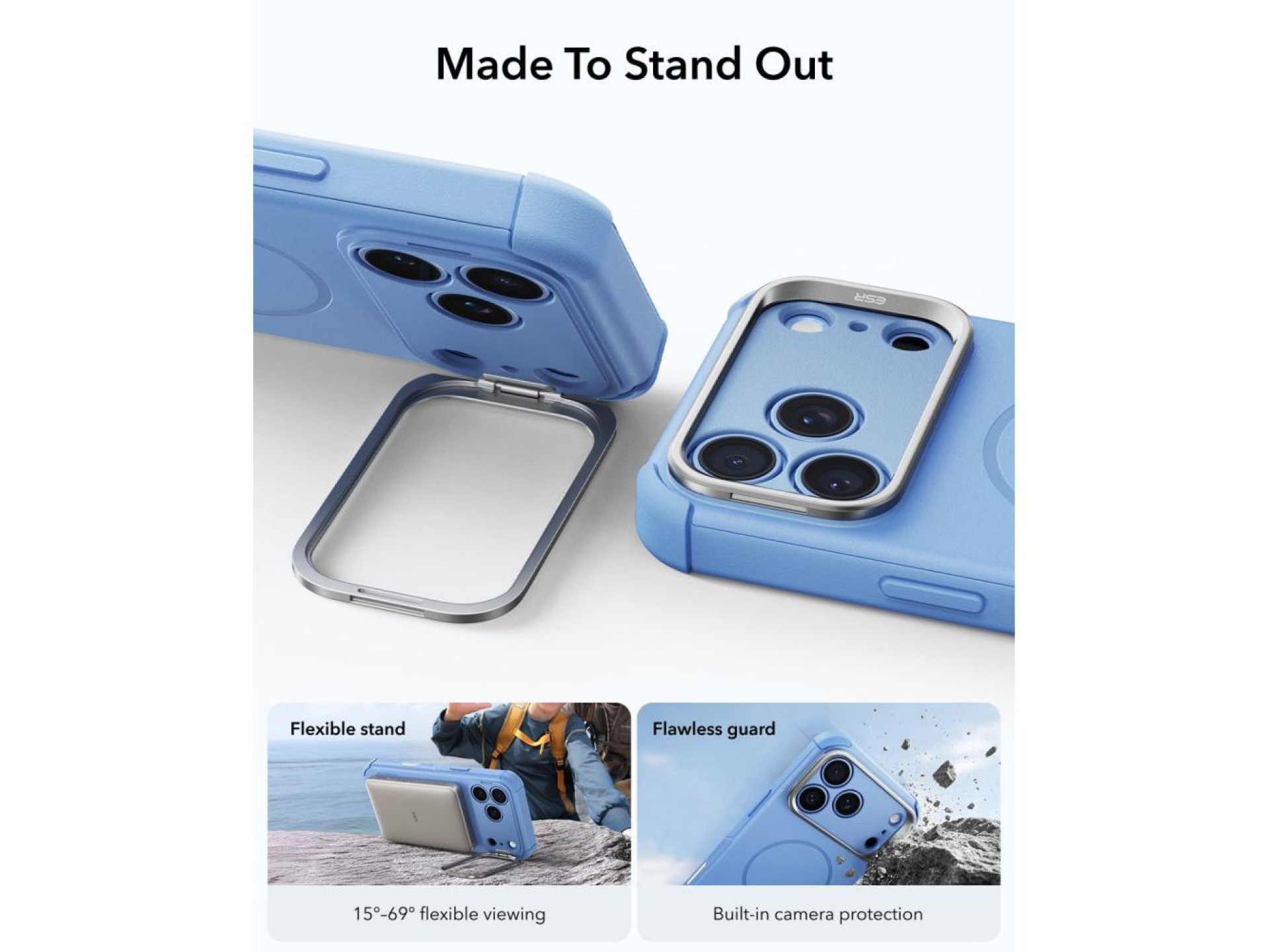 Capa ESR Cyber-Tough com suporte e MagSafe para iPhone 18 Pro Max / 17 Pro Max - Azul Claro