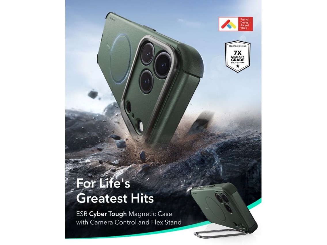 Funda ESR Cyber ??Tough con soporte MagSafe para iPhone 18 Pro Max / 17 Pro Max - Verde