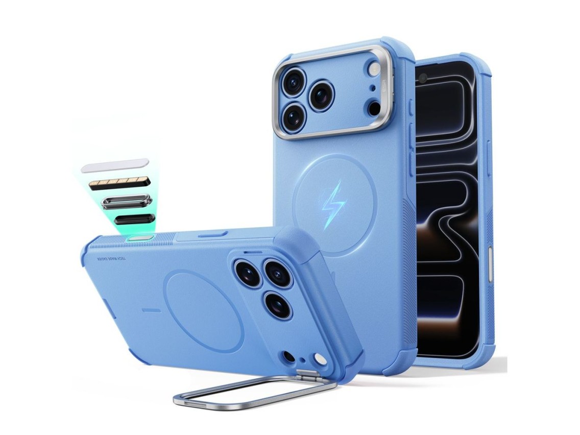 Capa ESR Cyber-Tough com suporte e MagSafe para iPhone 18 Pro Max / 17 Pro Max - Azul Claro