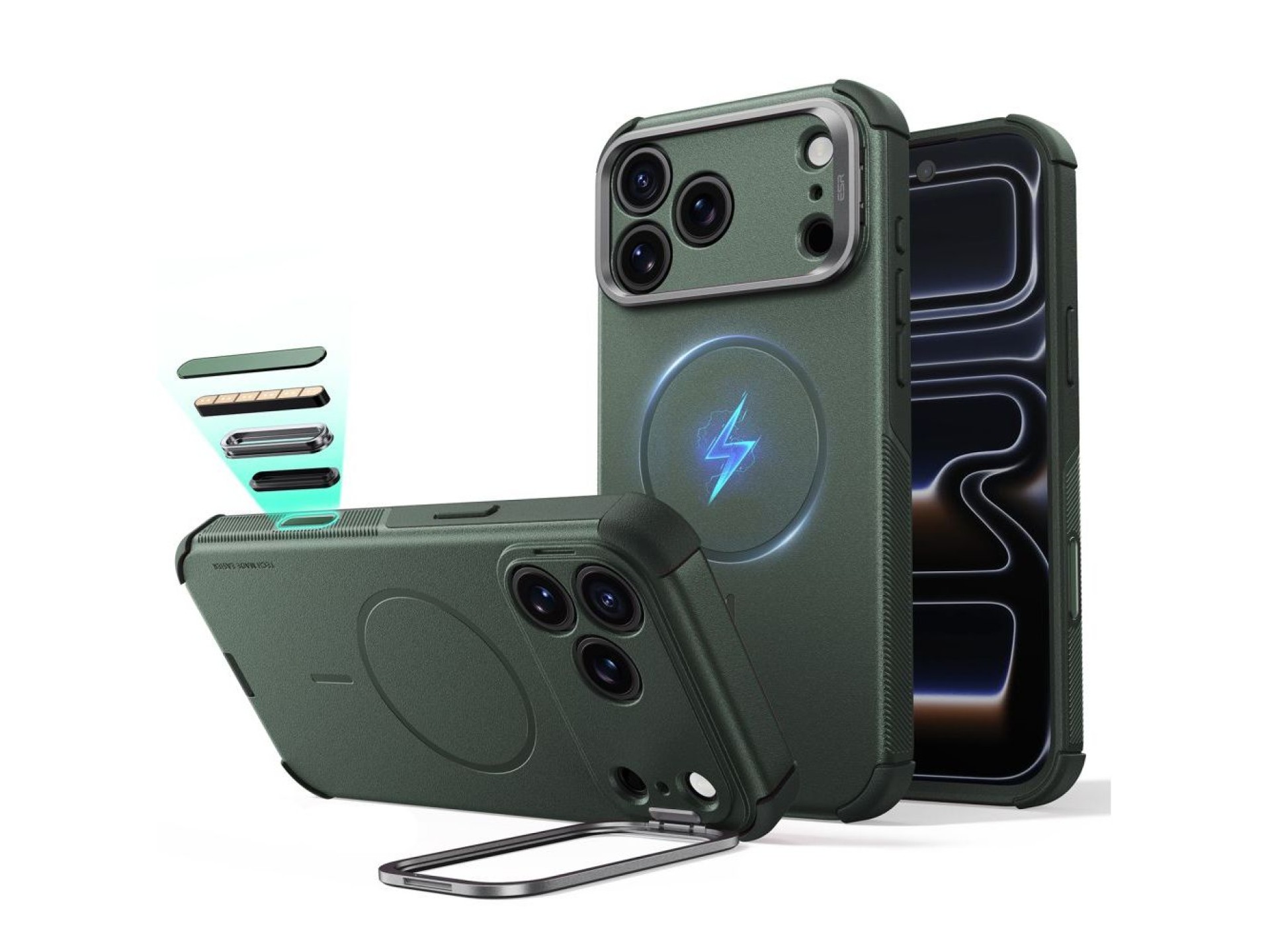 Funda ESR Cyber ??Tough con soporte MagSafe para iPhone 18 Pro Max / 17 Pro Max - Verde