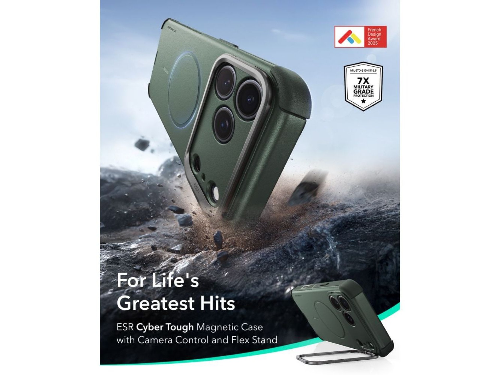 Funda ESR Cyber ??Tough con soporte MagSafe para iPhone 18 Pro Max / 17 Pro Max - Verde