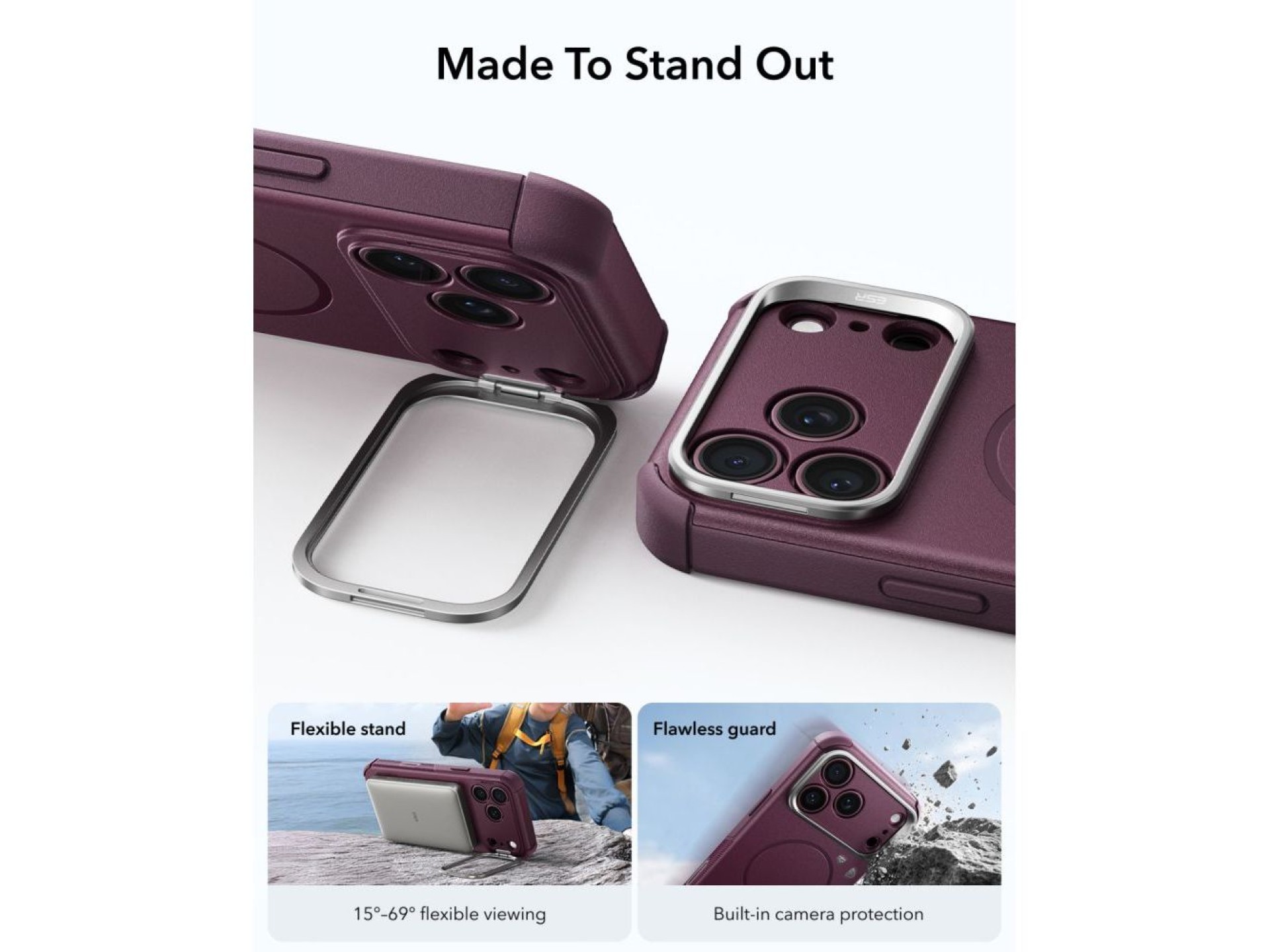 Funda ESR Cyber ??Tough con soporte y MagSafe para iPhone 18 Pro / 17 Pro - Granate