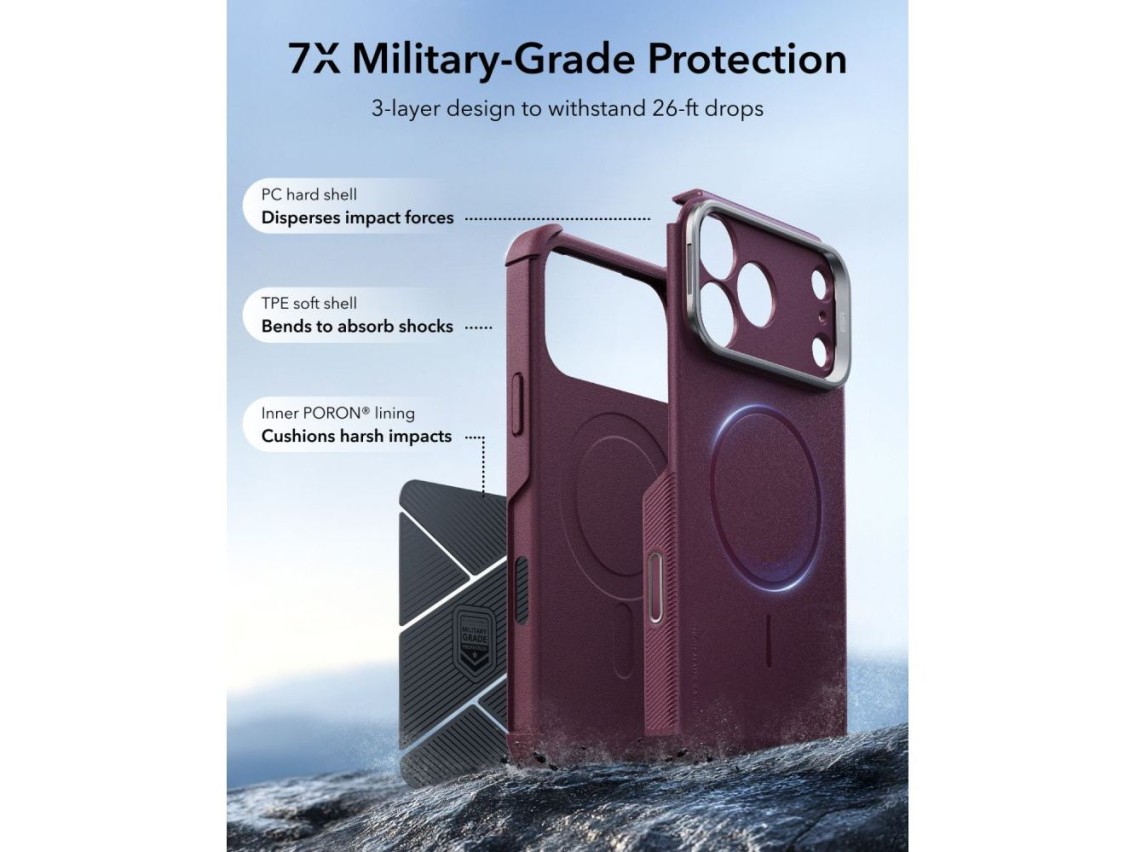 Funda ESR Cyber ??Tough con soporte y MagSafe para iPhone 18 Pro / 17 Pro - Granate