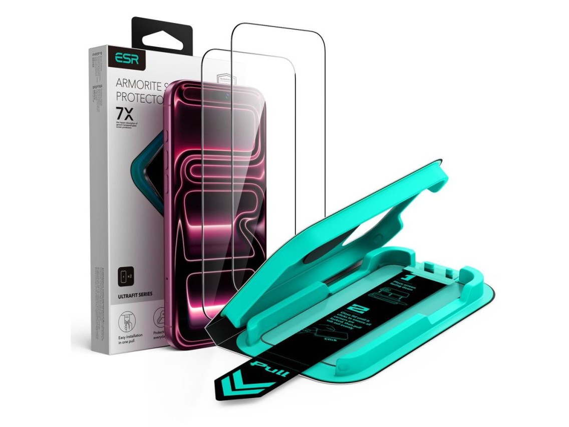 Kit com 2 películas de vidro temperado ESR UltraFit Armorite para iPhone 18 Pro / 17 Pro - Preto