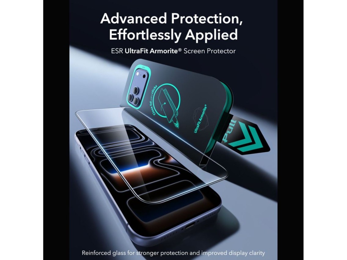 Kit com 2 películas de vidro temperado ESR UltraFit Armorite para iPhone 18 Pro / 17 Pro - Preto