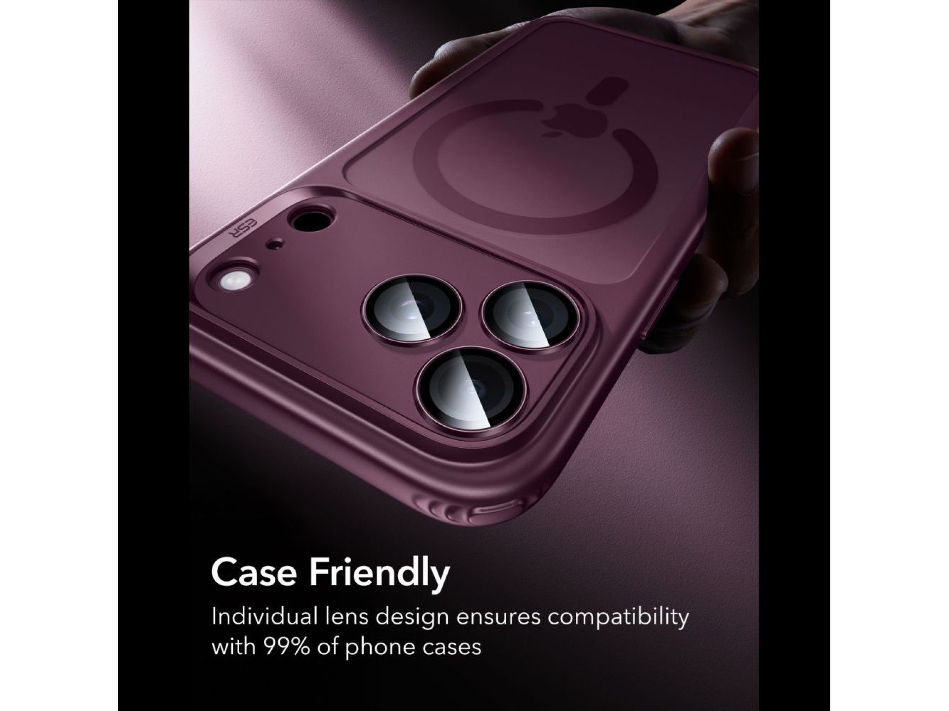 Protector de cámara de cristal templado ESR Armorite para iPhone 18 Pro / 18 Pro Max - Rojo cereza o