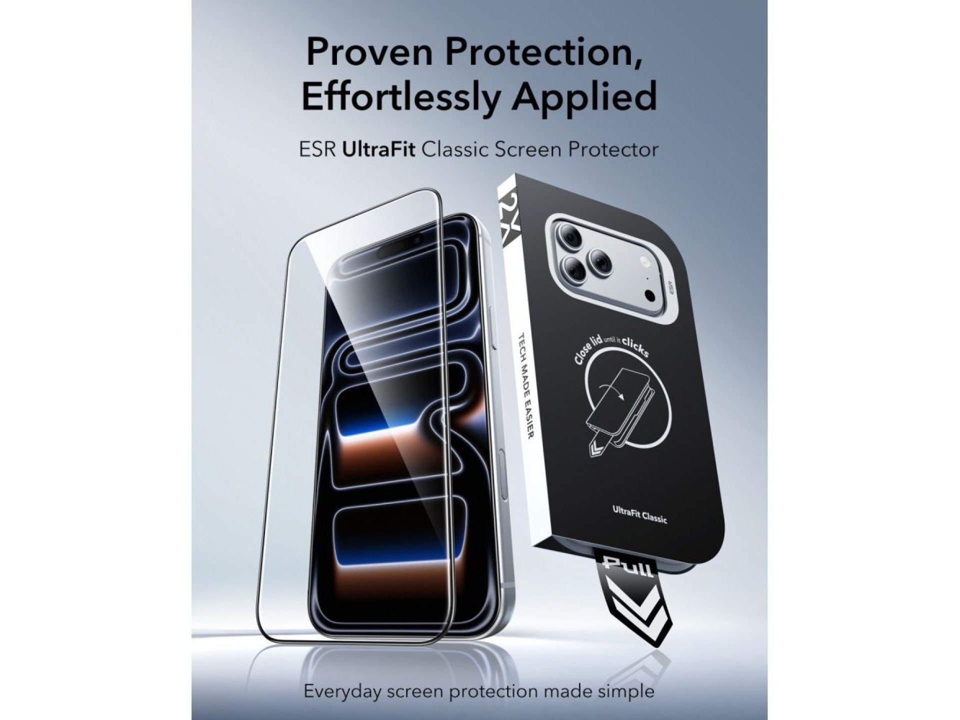 Protectores de pantalla de vidrio templado ESR UltraFit Classic (paquete de 2) para iPhone 18 Pro /