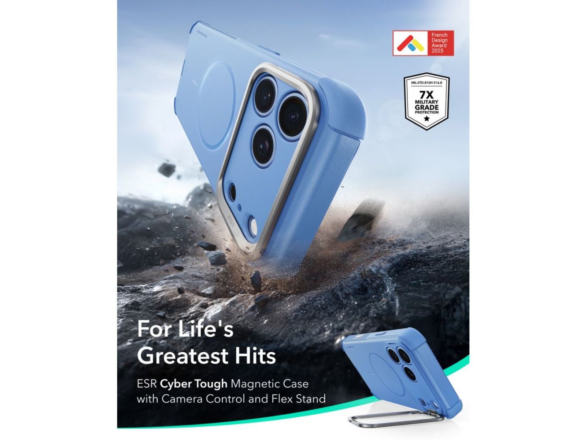 Capa ESR Cyber-Tough com suporte e MagSafe para iPhone 18 Pro Max / 17 Pro Max - Azul Claro