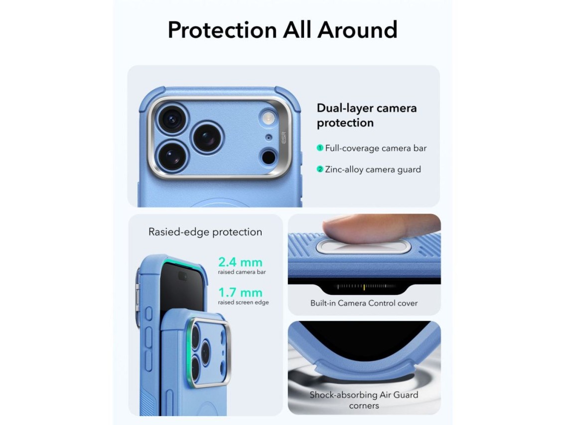 Capa ESR Cyber-Tough com suporte e MagSafe para iPhone 18 Pro Max / 17 Pro Max - Azul Claro
