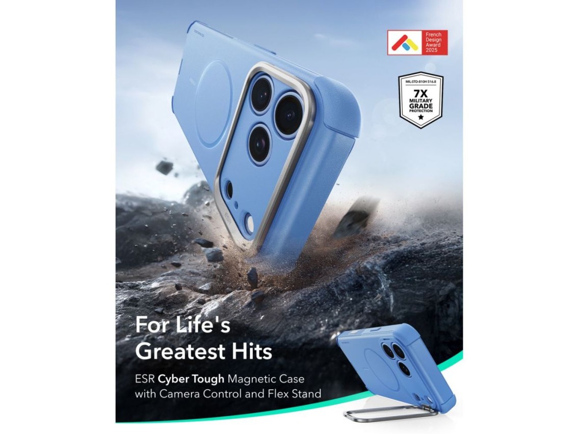 Capa ESR Cyber-Tough com suporte e MagSafe para iPhone 18 Pro Max / 17 Pro Max - Azul Claro