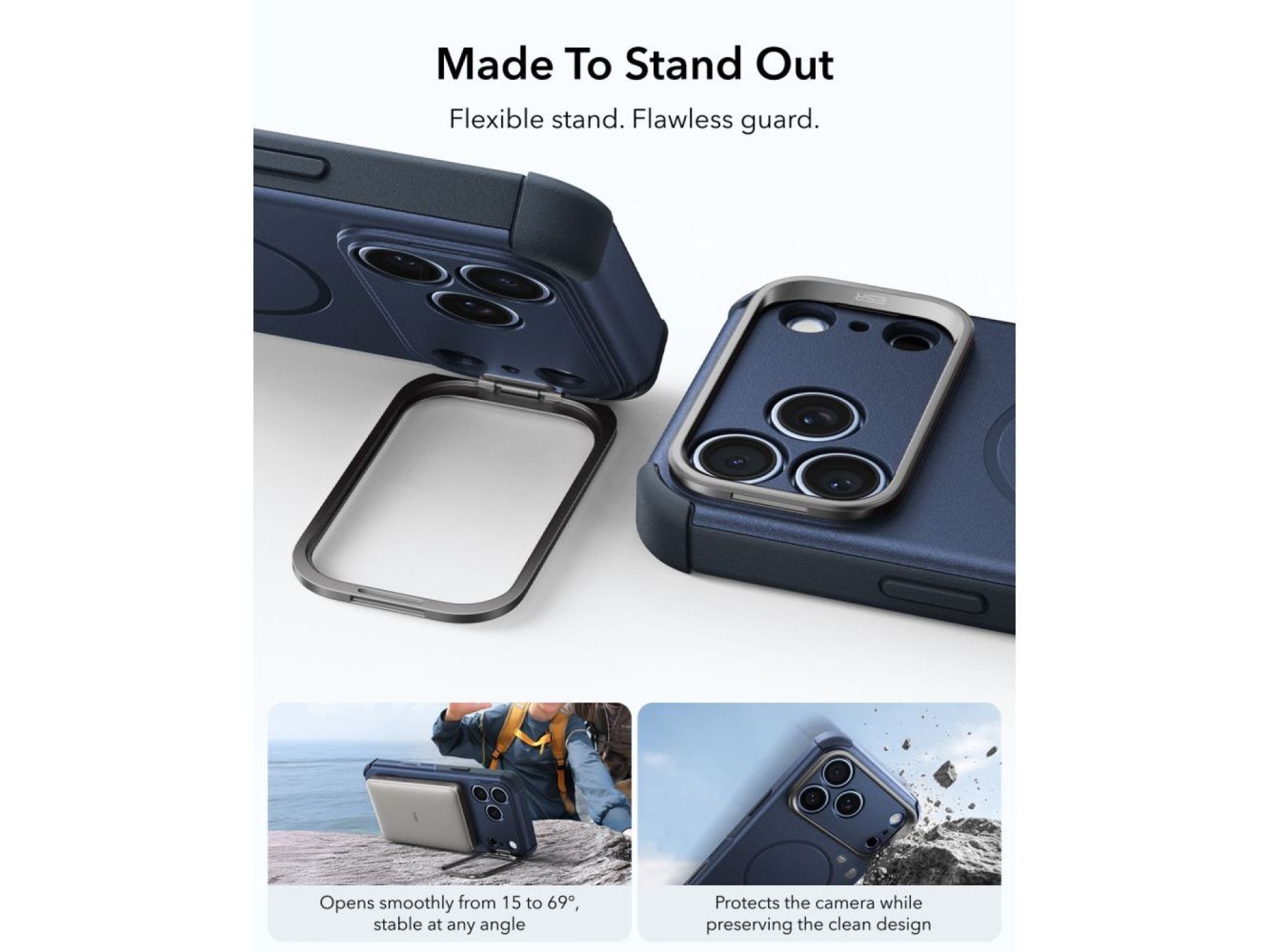 Capa ESR Cyber-Tough com suporte e MagSafe para iPhone 18 Pro / 17 Pro - Azul Marinho