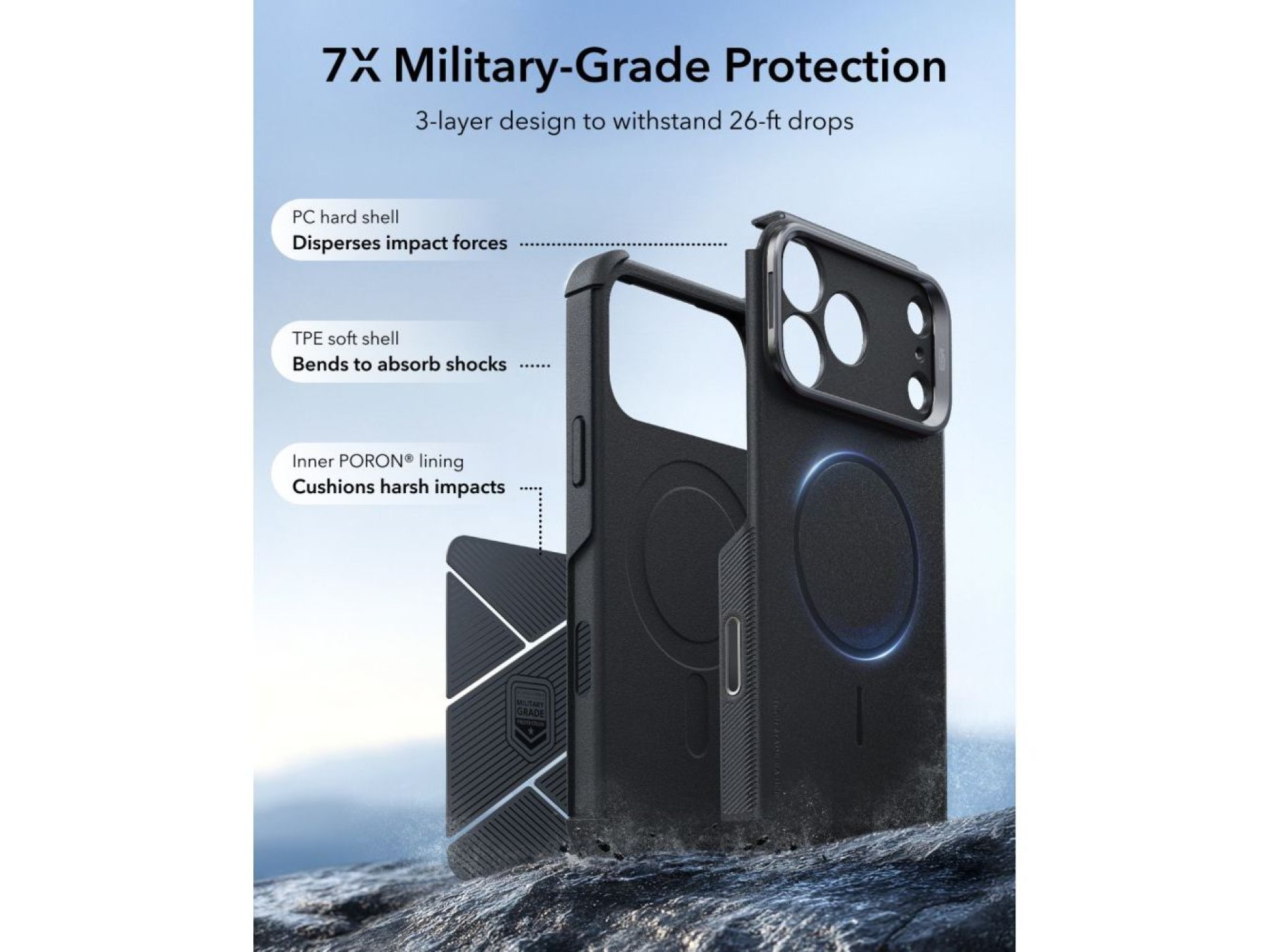 Capa ESR Cyber-Tough com suporte e MagSafe para iPhone 18 Pro Max / 17 Pro Max - Preta