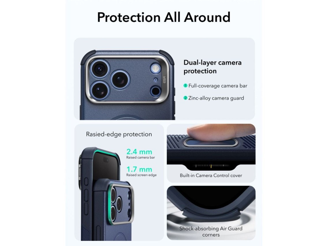 Funda ESR Cyber ??Tough con soporte MagSafe para iPhone 18 Pro Max / 17 Pro Max - Azul marino