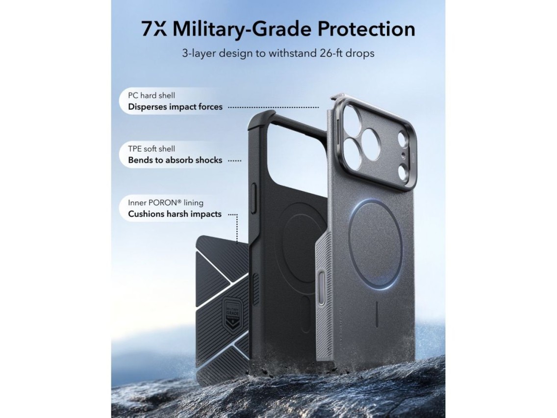 Funda ESR Cyber ??Tough con soporte y MagSafe para iPhone 18 Pro / 17 Pro - Gris