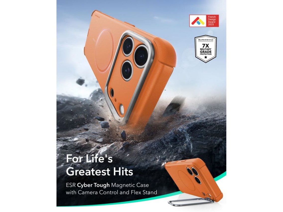 Funda ESR Cyber ??Tough con soporte MagSafe para iPhone 18 Pro / 17 Pro - Naranja