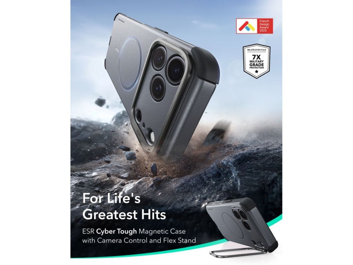 Funda ESR Cyber ??Tough con soporte y MagSafe para iPhone 18 Pro / 17 Pro - Gris
