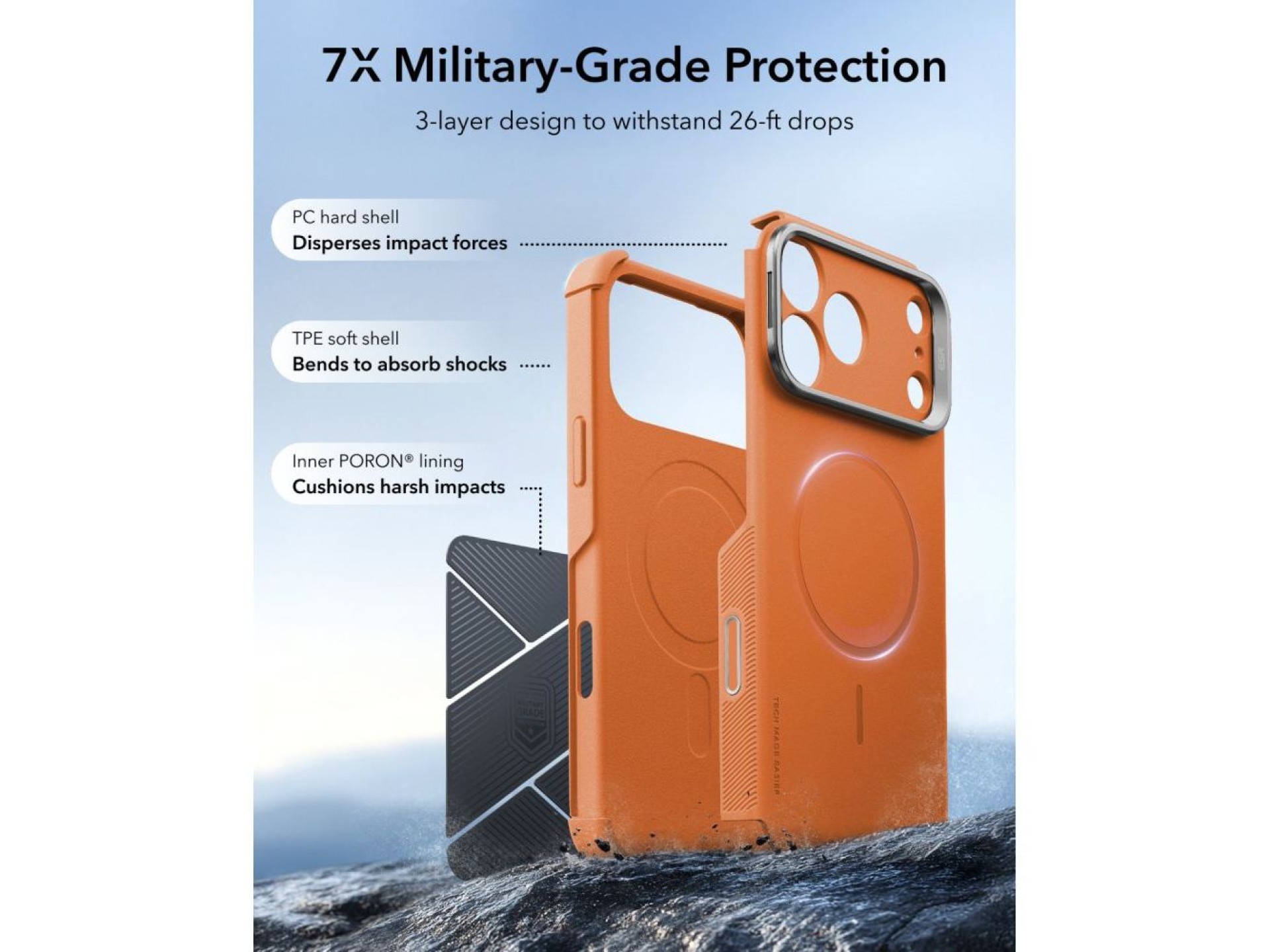Funda ESR Cyber ??Tough con soporte MagSafe para iPhone 18 Pro / 17 Pro - Naranja