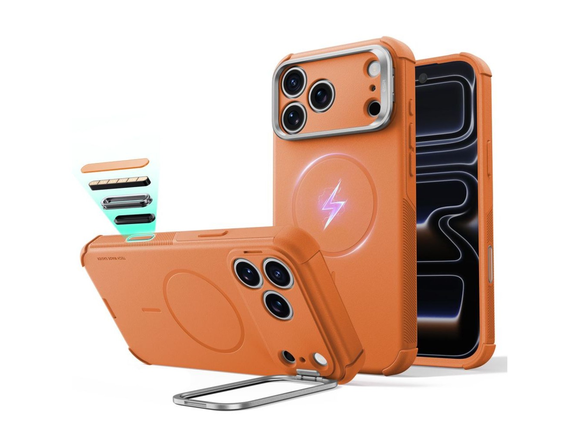 Funda ESR Cyber ??Tough con soporte MagSafe para iPhone 18 Pro / 17 Pro - Naranja