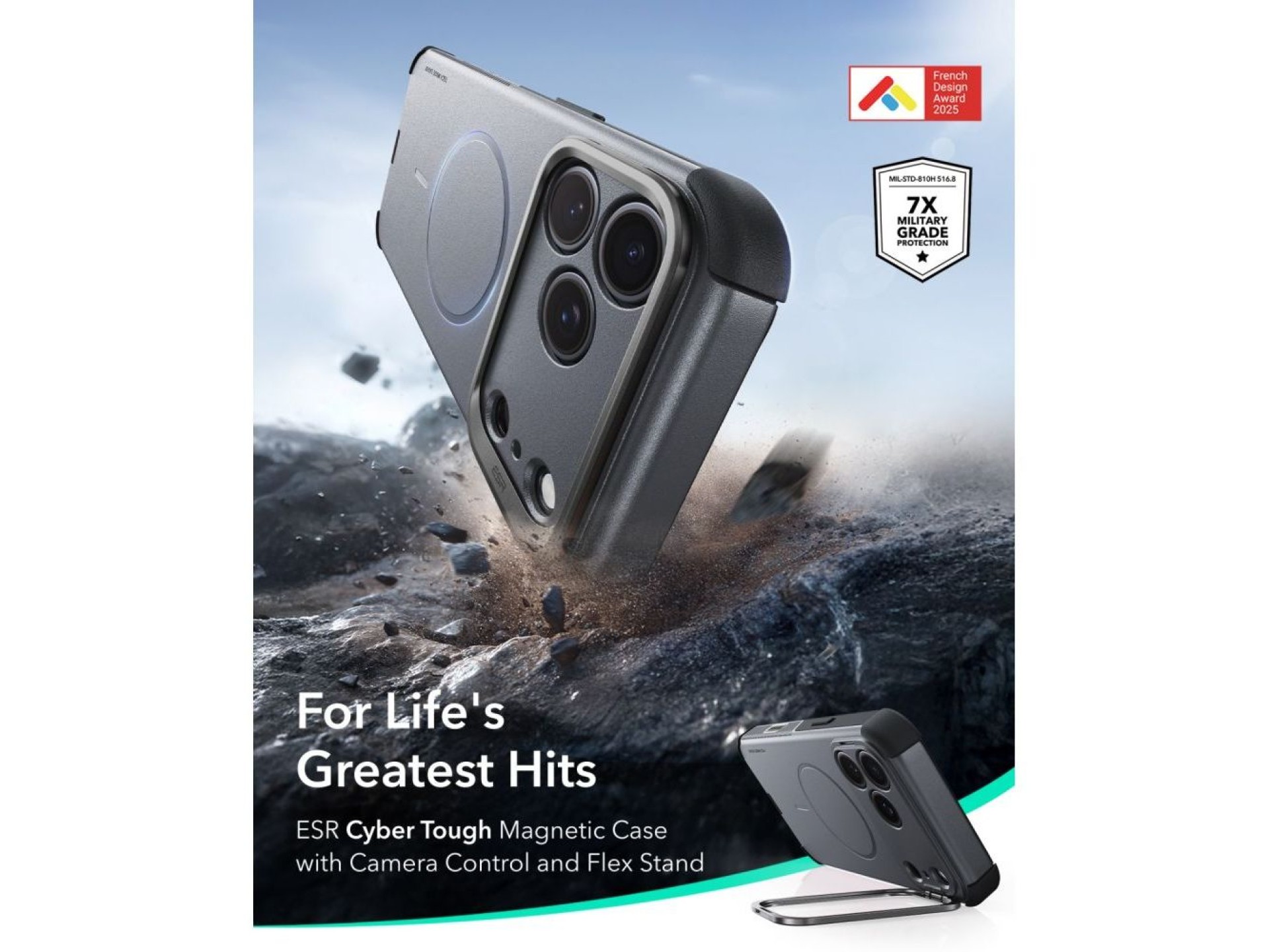 Funda ESR Cyber ??Tough con soporte y MagSafe para iPhone 18 Pro / 17 Pro - Gris