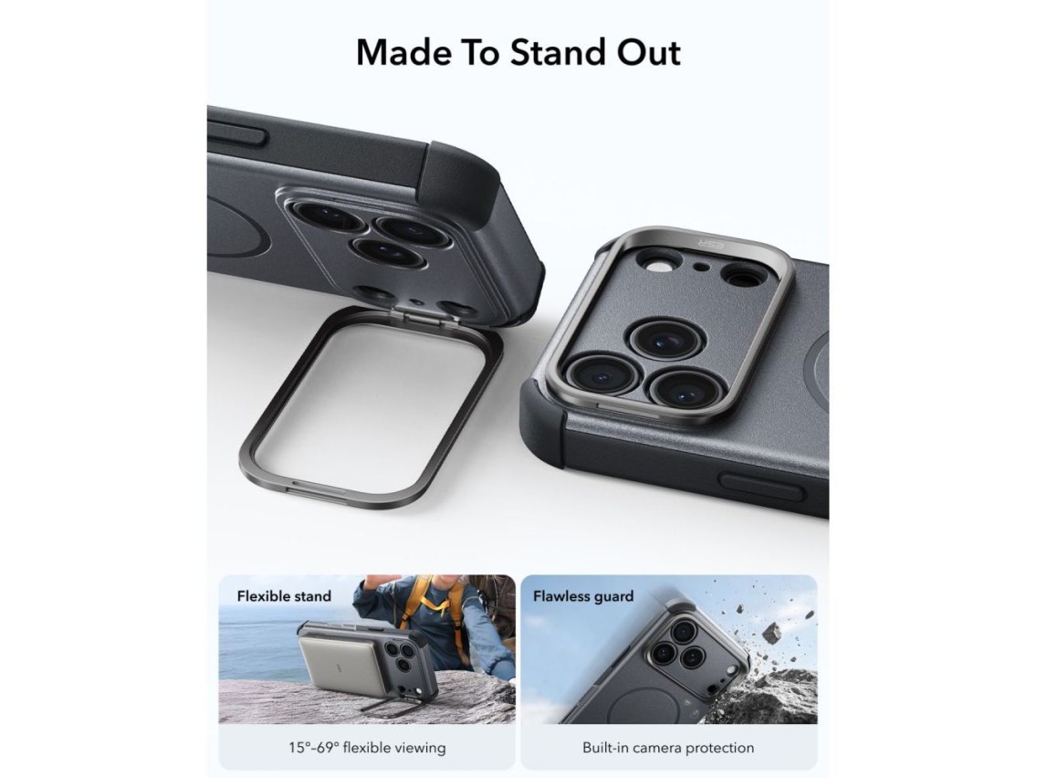 Funda ESR Cyber ??Tough con soporte y MagSafe para iPhone 18 Pro / 17 Pro - Gris