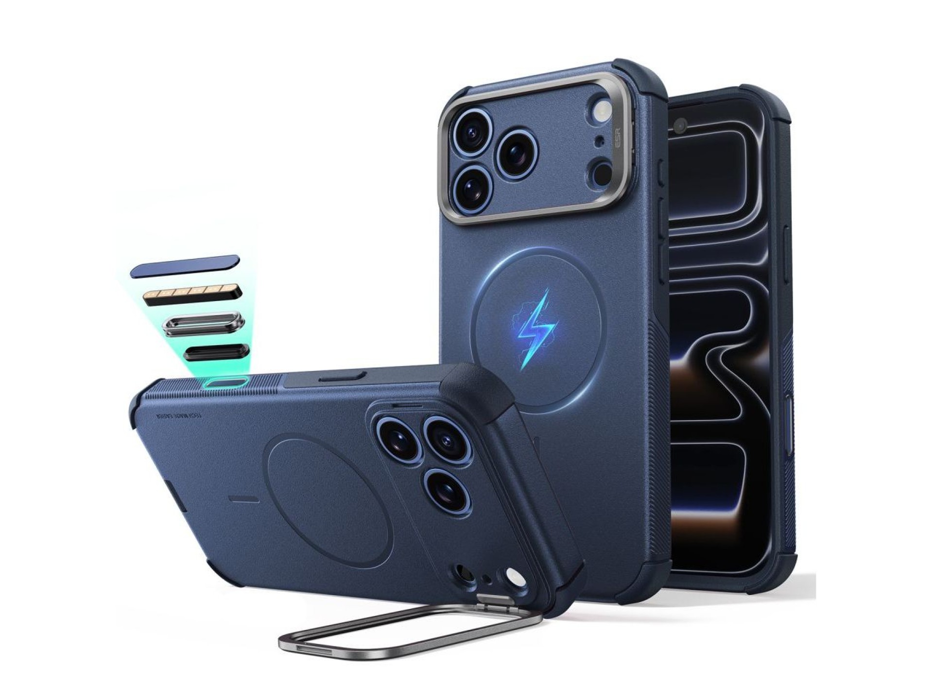 Funda ESR Cyber ??Tough con soporte MagSafe para iPhone 18 Pro Max / 17 Pro Max - Azul marino