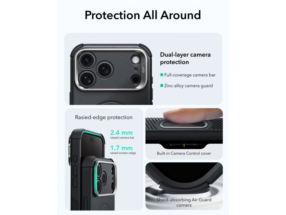 Capa ESR Cyber-Tough com suporte e MagSafe para iPhone 18 Pro / 17 Pro - Preta