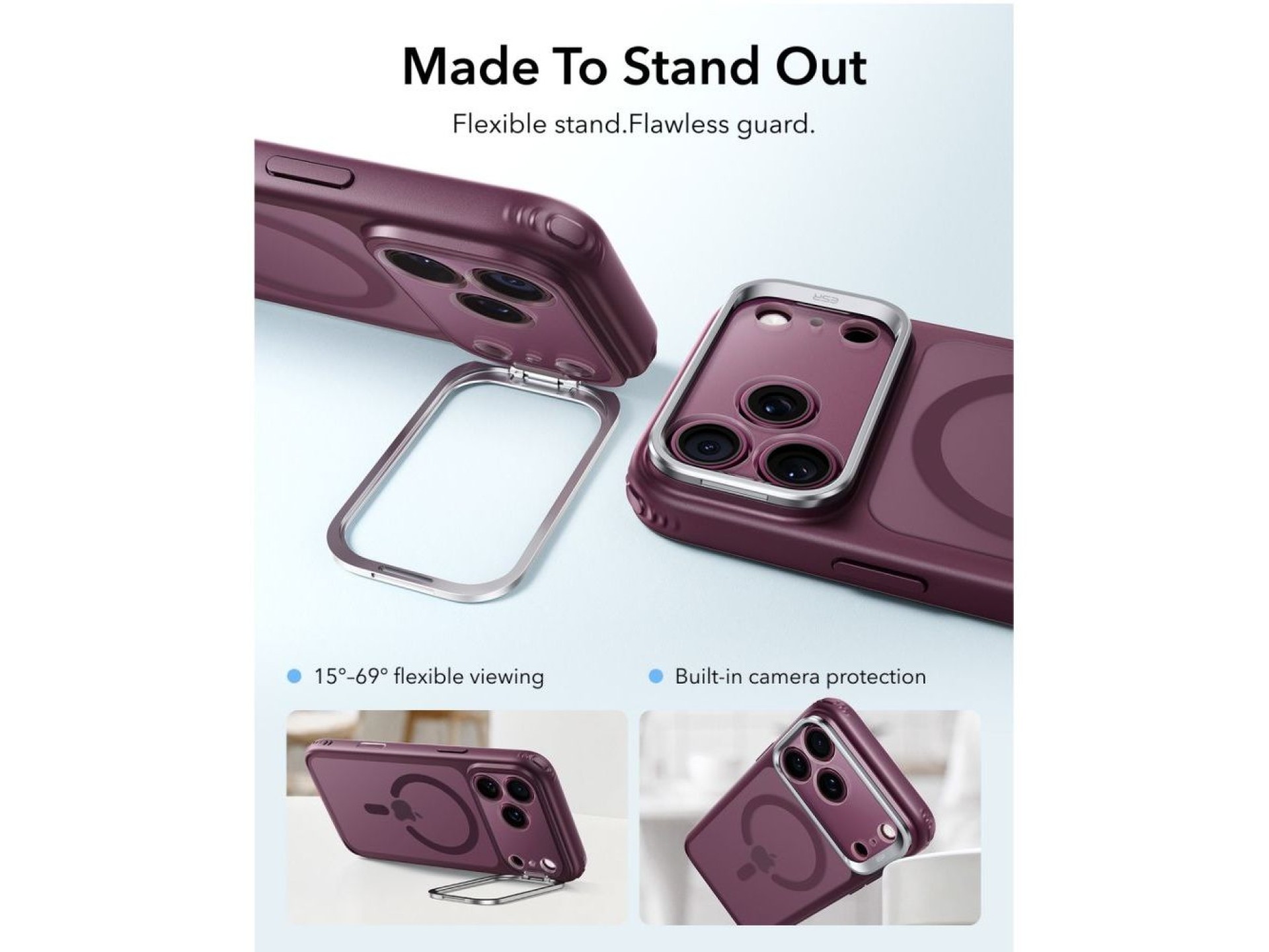 ESR Classic Hybrid Kickstand MagSafe Case for iPhone 18 Pro / 17 Pro - Dark Cherry Matte