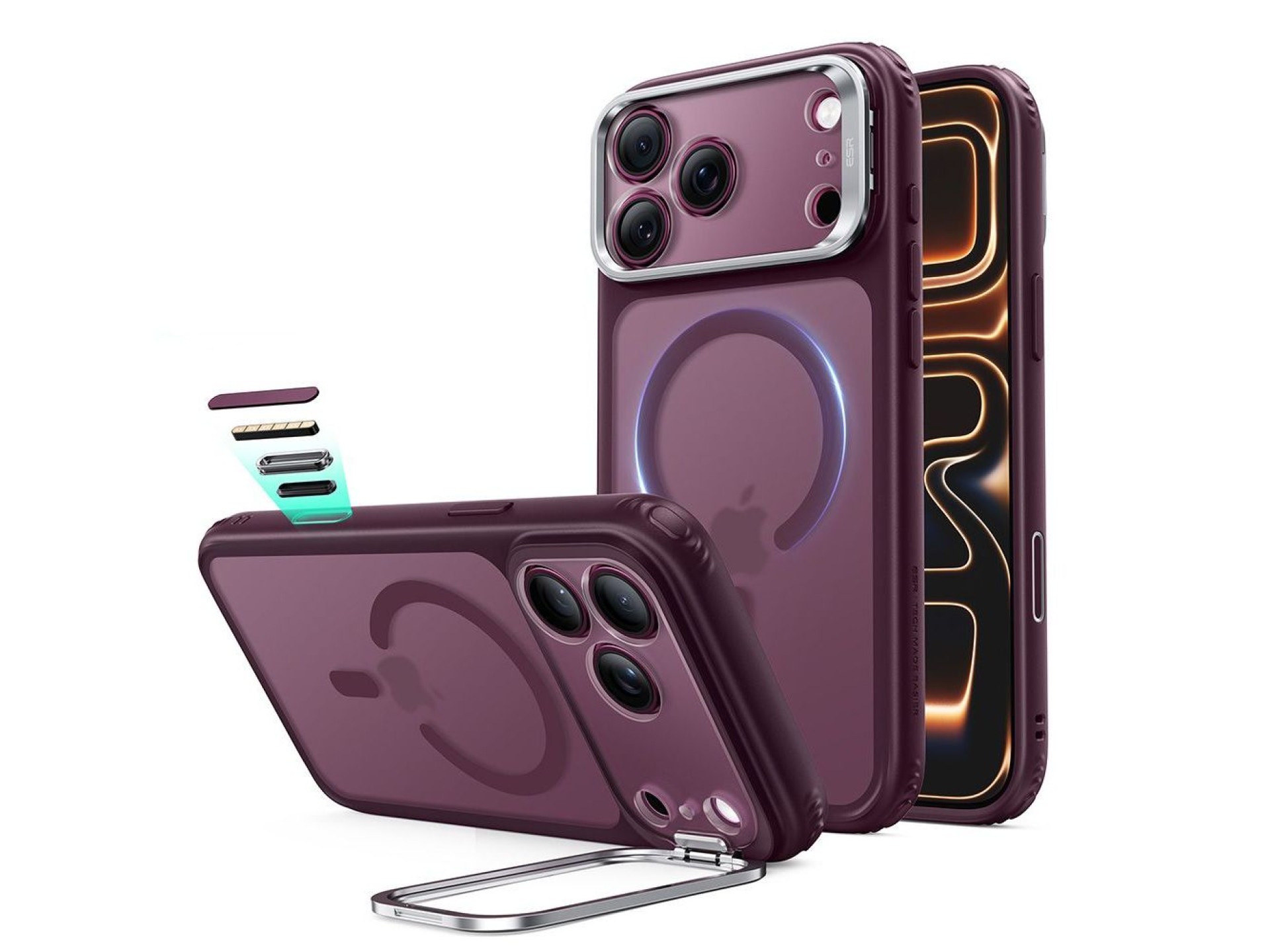 ESR Classic Hybrid Kickstand MagSafe Case for iPhone 18 Pro / 17 Pro - Dark Cherry Matte