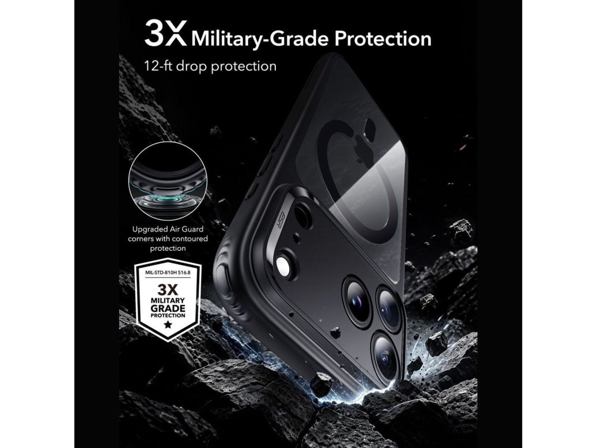 Funda ESR Classic Hybrid MagSafe para iPhone 18 Pro Max / 17 Pro Max - Negro transparente