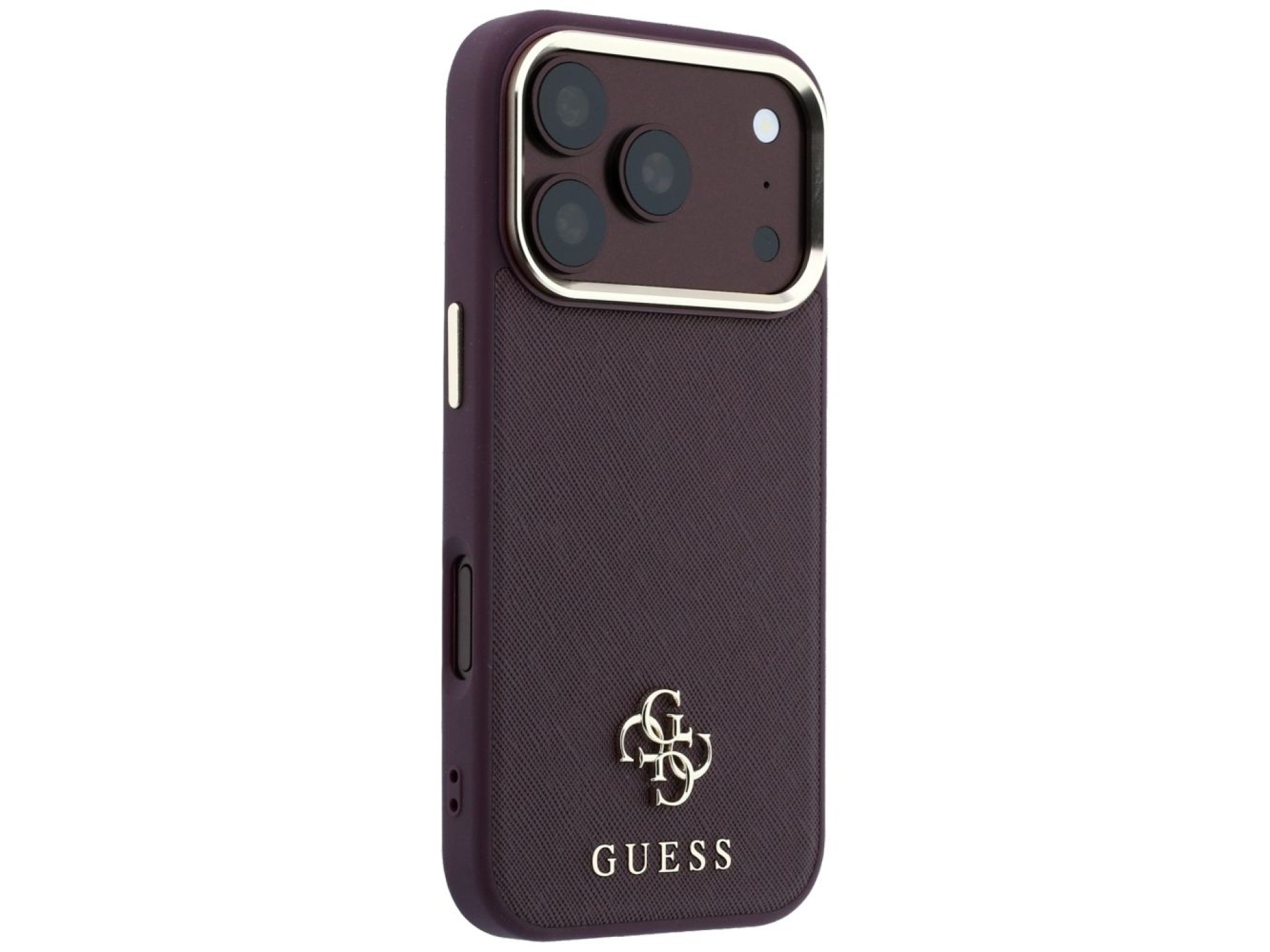 Funda Guess Saffiano Small 4G y Classic Logo MagSafe para iPhone 18 Pro / 17 Pro - Borgoña