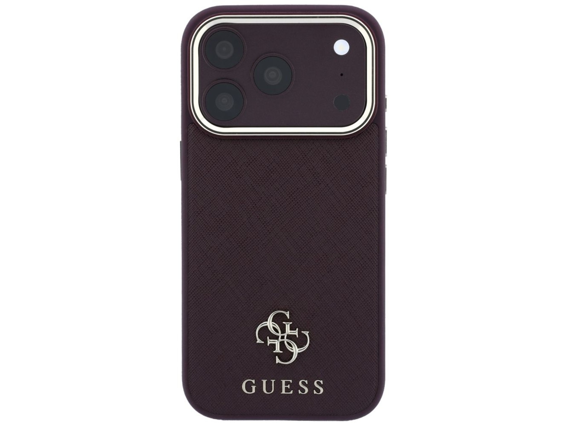 Funda Guess Saffiano Small 4G y Classic Logo MagSafe para iPhone 18 Pro / 17 Pro - Borgoña