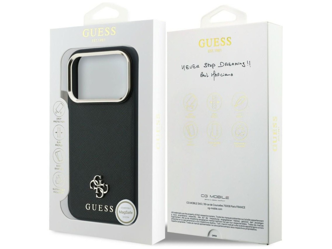 Guess Saffiano Small 4G & Classic Logo MagSafe Case for iPhone 17 Pro Max / 18 Pro Max - Black