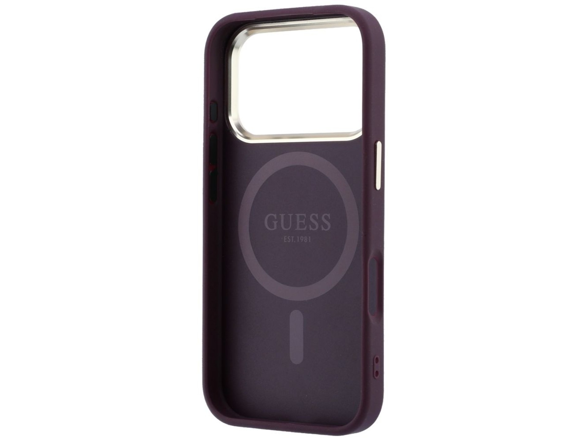 Capa Guess Saffiano Small 4G com Logo Clássico e MagSafe para iPhone 18 Pro / 17 Pro - Bordô