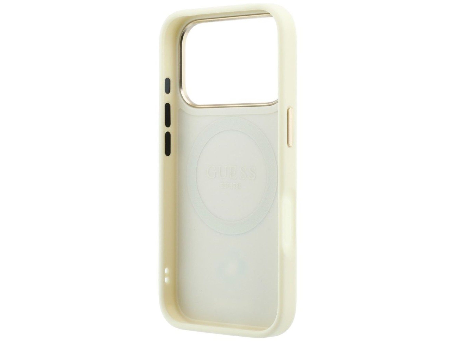 Capa Guess Stripe Peony 4G Logo MagSafe para iPhone 18 Pro / 17 Pro - Bege